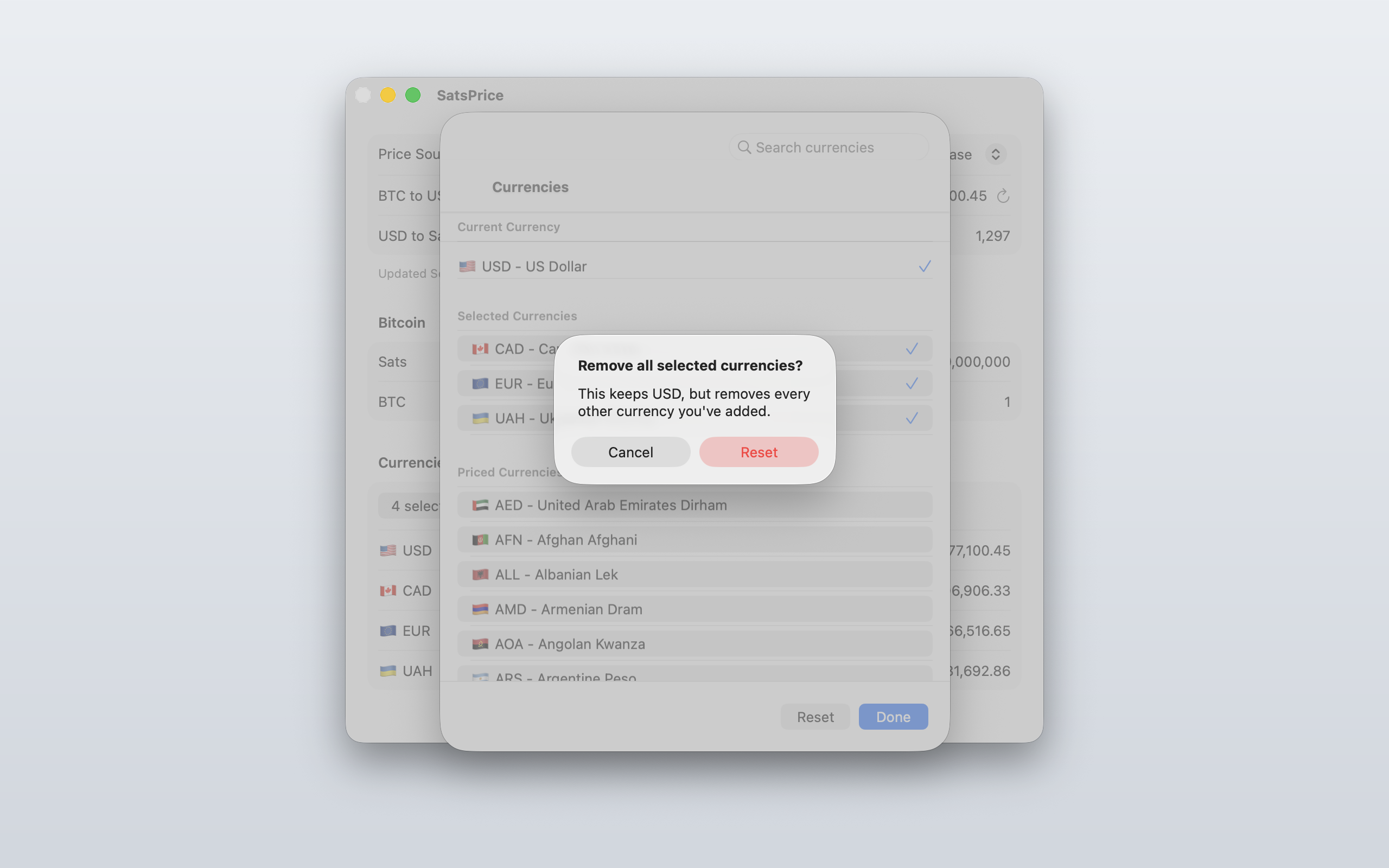 SatsPrice on macOS