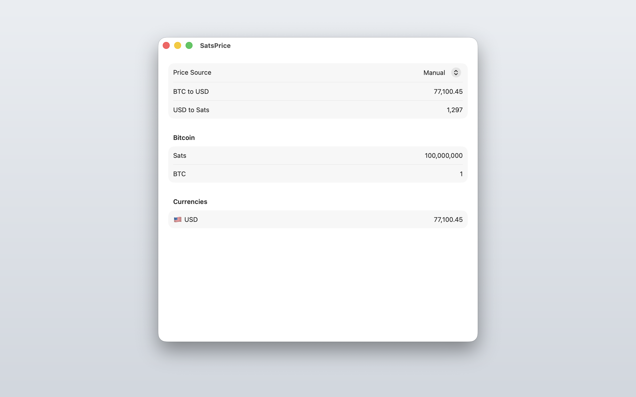 SatsPrice on macOS