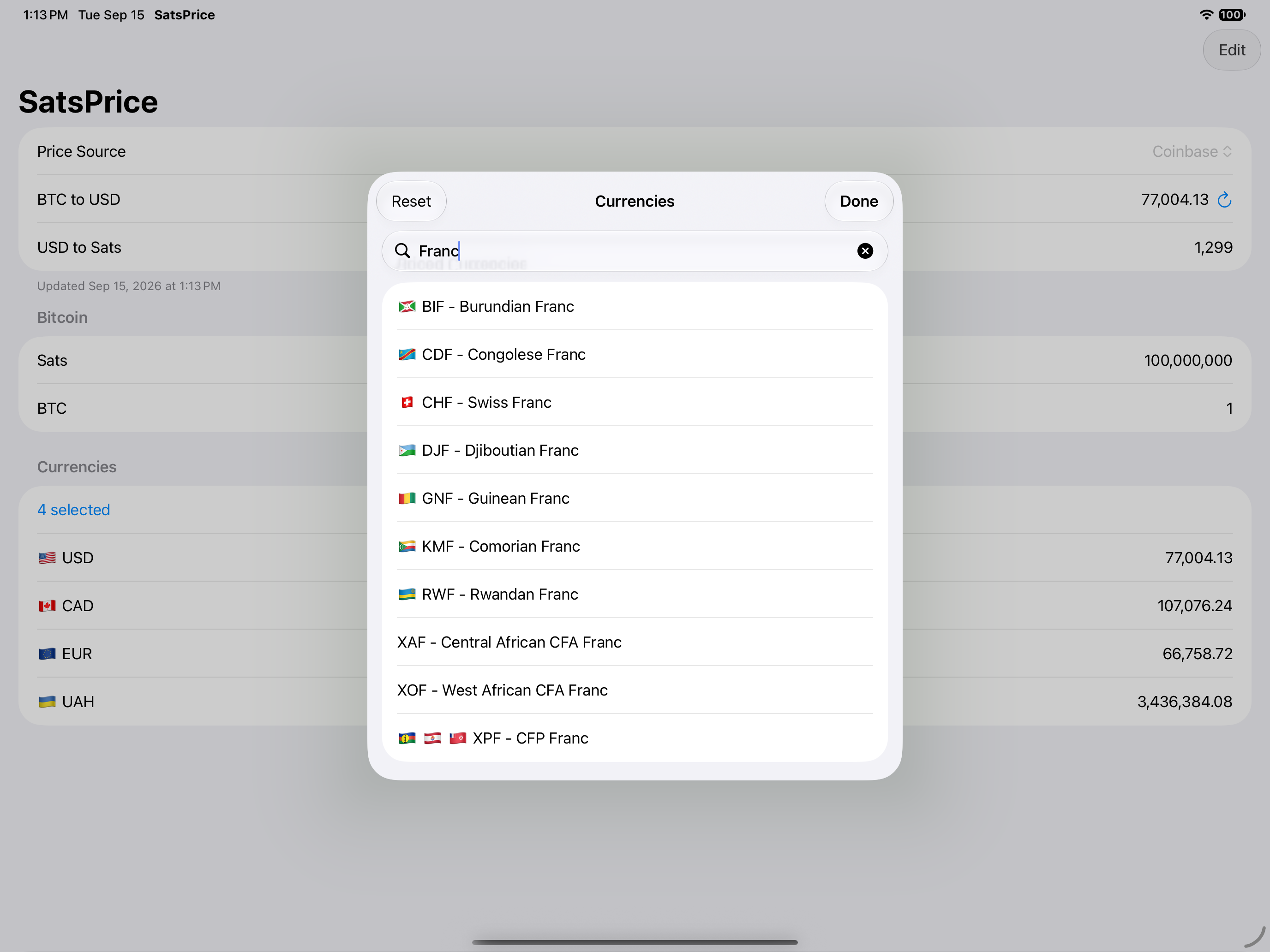 SatsPrice on iPad