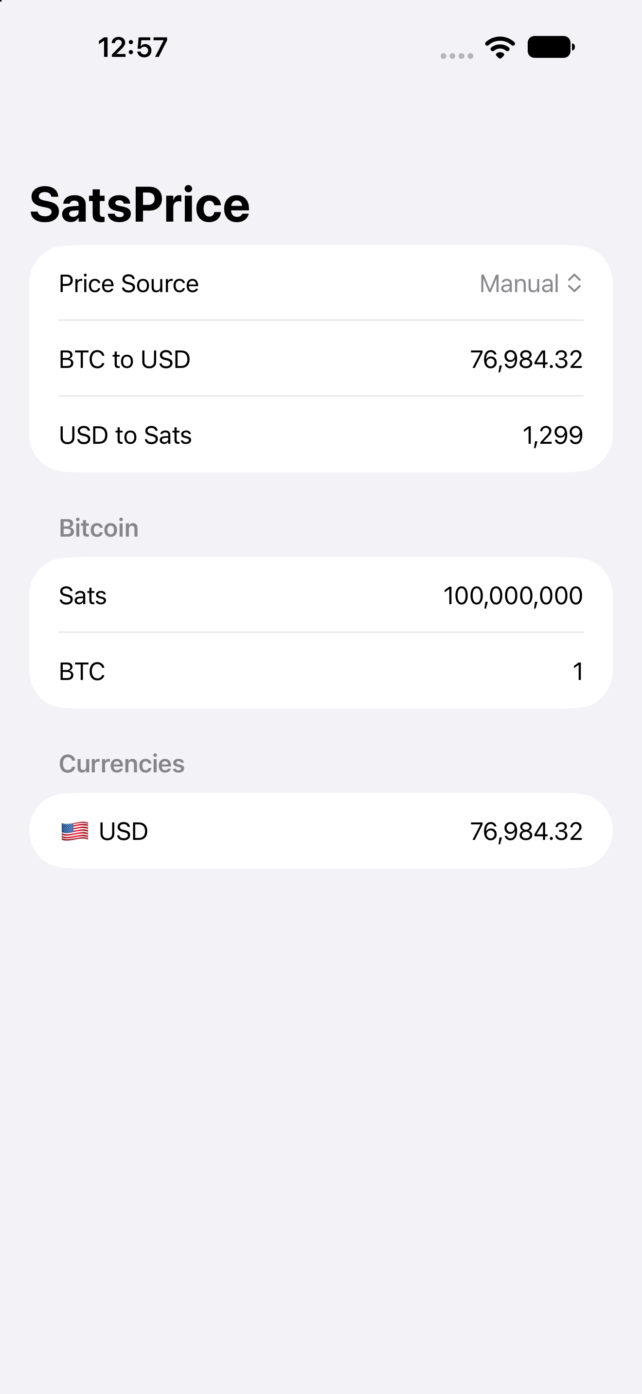 SatsPrice on iPhone