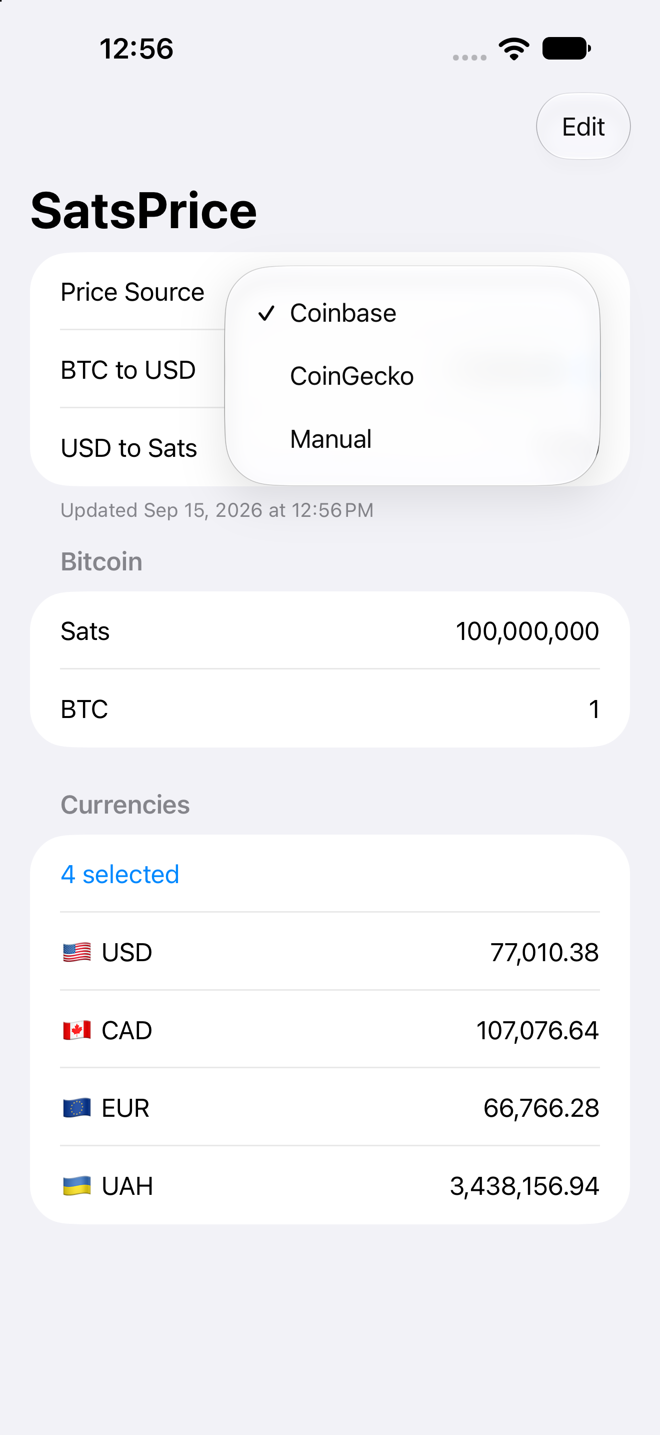 SatsPrice on iPhone