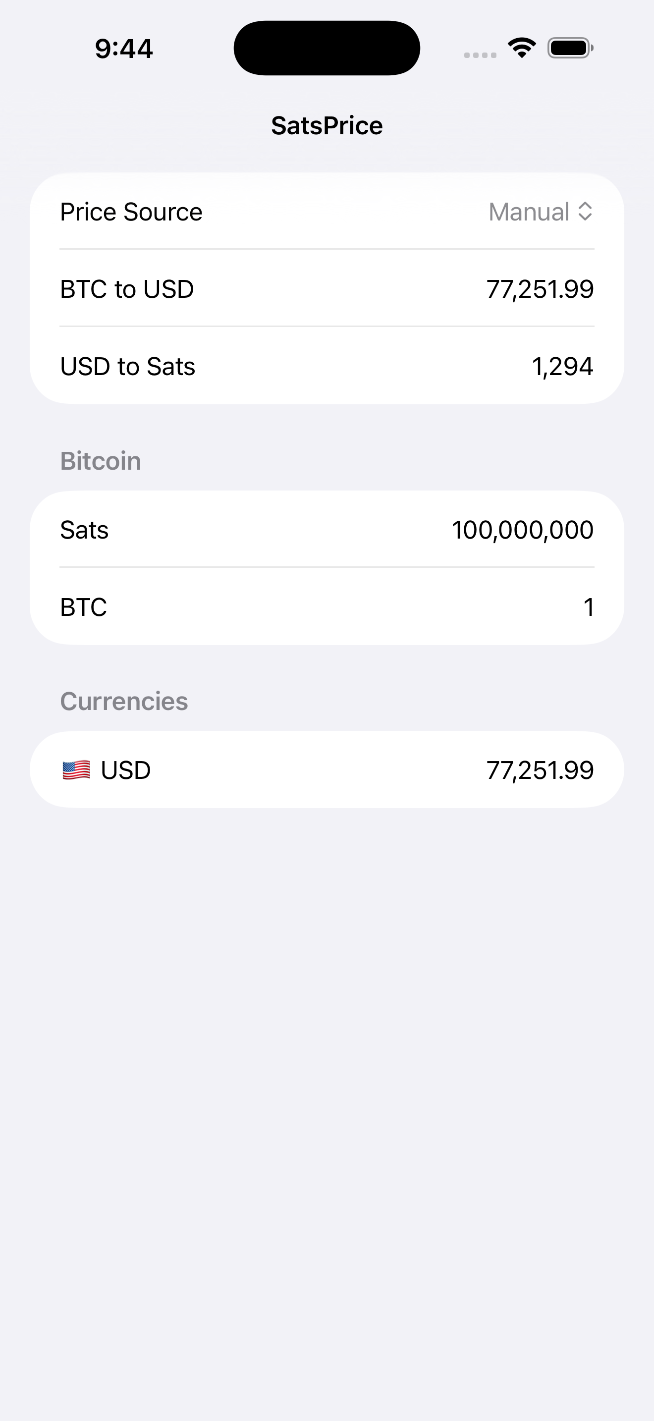 SatsPrice on iPhone